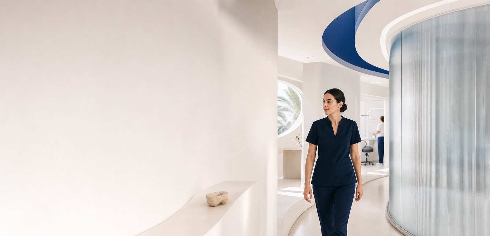 Profesional recorriendo una clínica dental contemporánea